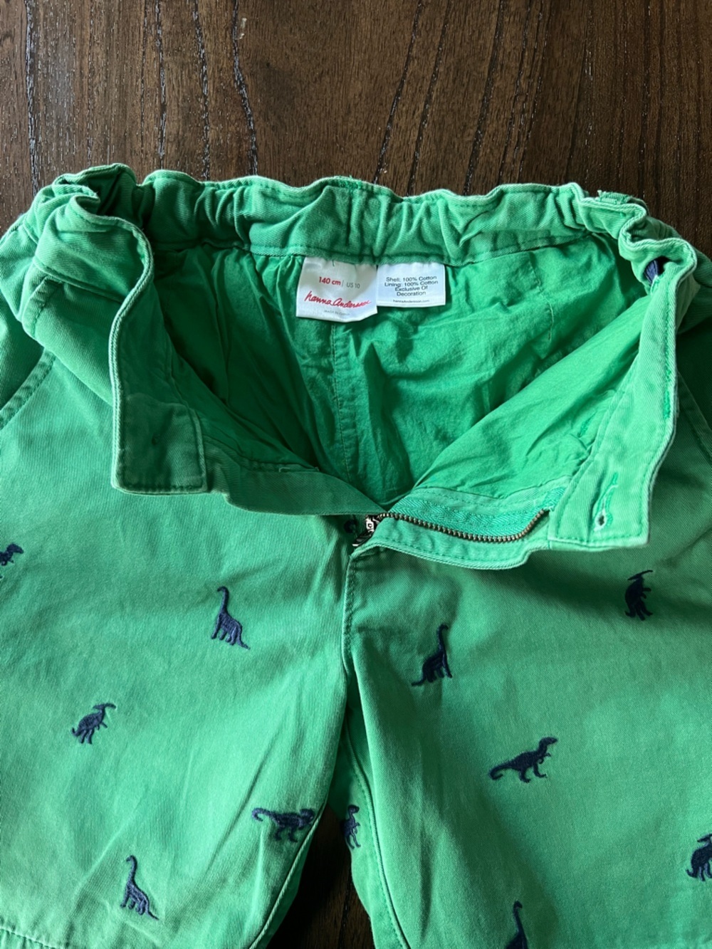 Hanna Andersson Green Boy’s Shorts with Navy Dino Embroidery - 140/10 - Picture 3 of 6